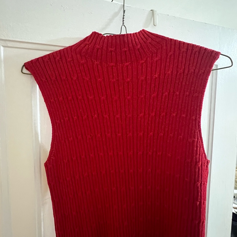 Red Sleeveless Knit Top mock neck